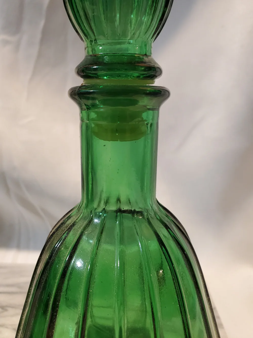 Vintage MCM Empoli Green Glass Genie Bottles Pair - 1960s Italian Art Glass...